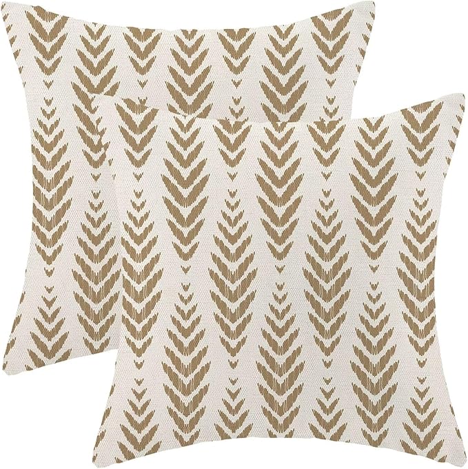 BETGINY Tan Khaki Boho Pillow Covers 16 x 16 Inch Pack of 2, Bohemian Ethnic Herringbone Pattern Decorative Throw Pillow Covers Linen Modern Geometry Farmhouse Outdoor Pillowcase for Sofa Couch Decor