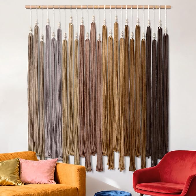 KHOYIME Macrame Wall Hanging Large Boho Home Decor Aesthetic, Bohemian Brown Tassels Tapestry Modern Handmade Artwork Chic Wall Art Decorations for Dining Living Room Bedroom Nursery Office 38.5"x43"