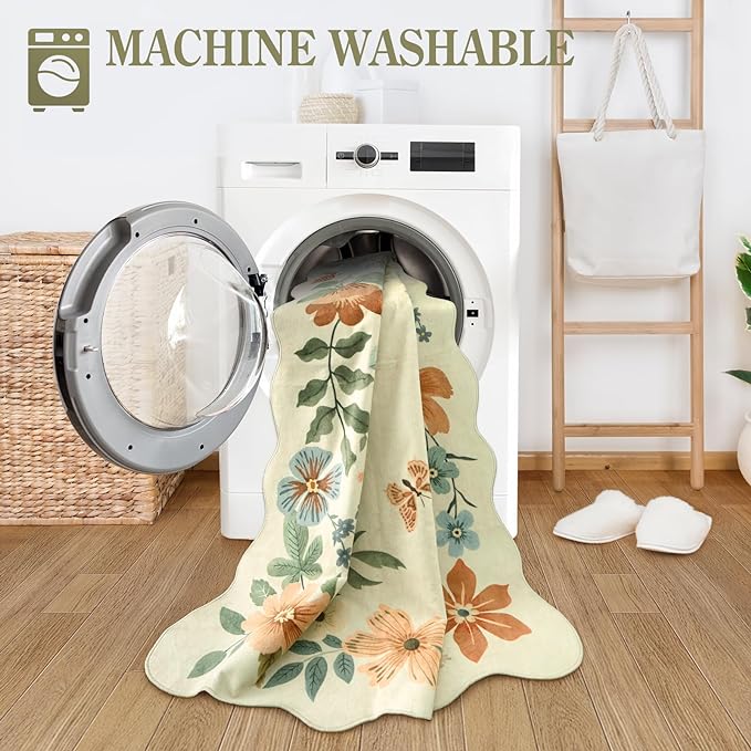 Lahome Floral Kitchen Runner Rug, 2x5 Rug Runners for Hallways Non Slip Ultra-Thin Soft Washable Carpet Runner, Non Slip Low-Pile Boho Carpet for Bathroom Bedroom Flore (2x5ft,Beige)