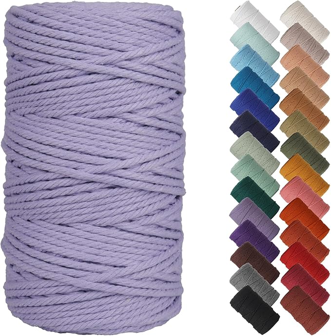 NOANTA Light Purple Macrame Cord 4mm x 109yards, Colored Macrame Rope, Cotton Cord Macrame Yarn, Colorful Cotton Craft Cord for Wall Hanging, Plant Hangers, Crafts, Knitting