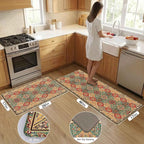 Moroccan Kitchen Rug Mats for Floor Cushioned Anti Fatigue Boho Vintage Kitchen Rugs Sets of 2 Red Yellow Non Slip Waterproof Comfort Memory Foam Standing Floor Mat for Laundry Sink Desk