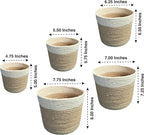 Planter Basket Set – 5-Piece Handwoven Jute Planter Basket for Home Decor, Nursery, or Indoor Plants (5'' to 8'' Diameter, 4.75'' to 7.75'' Height) – Fold & Wrinkle Free - Natural Jute with White Band