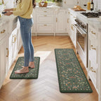 LEEVAN Anti Fatigue Mats for Kitchen Floor Non-Slip, Cushioned Kitchen Mats for Floor 17.3''x29''+17.3''x59'', Green Memory Foam Kitchen Mat Set
