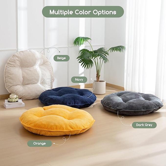 35" Washable Floor Pillow Cushion for Adults, Meditation Cushion Pillow, Extra Large Round Floor Sitting, Removable Tufted Corduroy Cover, for Tatami Living Room or Yoga, Navy, Machine Washable