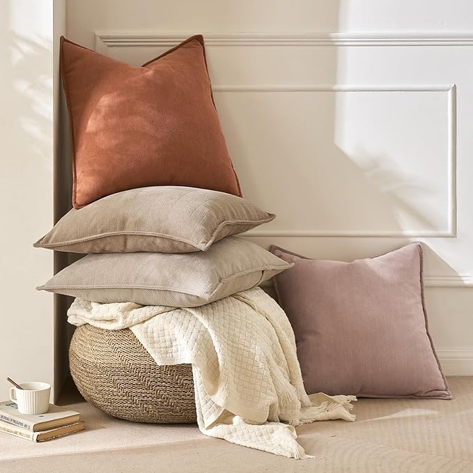 MIULEE Pack of 2 Burnt Orange Decorative Pillow Covers 20x20 Inch Soft Chenille Luxurious Couch Throw Pillows Farmhouse Cushion Covers with Elegant Design for Sofa Bedroom Living Room Home Decor