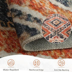 Area Rug 6x9 Rug Machine Washable Non-Slip Low Pile Print Pattern Western Rug Fall Rug for Living Room Bedroom Entryway Tribal Series -Orange/Brown