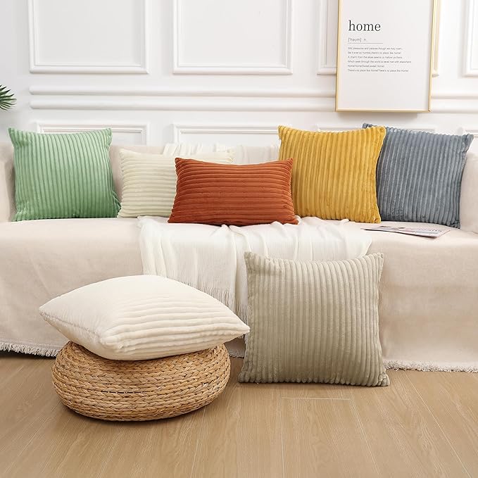 Simmore Decorative Spring Throw Pillow Covers 12x20 Set of 2, Soft Natural Plush Flannel Double-Sided Fluffy Lumbar Pillow Covers for Couch Sofa Living Room, Rust