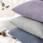 Phantoscope Pack of 2 Farmhouse Throw Pillow Covers Button Vintage Linen Solid Decorative Pillow Cover for Couch Bed and Chair Purple 22 x 22 inches 55 x 55 cm