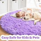 Amdrebio Purple Round Rugs 5Ft for Girls Bedroom Decor Aesthetic, Fluffy Fuzzy Circle Area Rug for Kids Playroom, Cute Furry Shaggy Circular Princess Carpet for Living Room, Baby Nursery, Preppy Dorm
