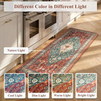 Collive Boho Cushioned Kitchen Mat, Comfort Anti Fatigue Mats for Kitchen Floor, Standing Desk Mat for Kitchen, Office, Laundry, Sink, 17”x47” Red Non-Skid Waterproof Kitchen Rugs
