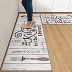 Arttown Farmhouse Anti-Fatigue Kitchen Rug Set of 2 Heart Home Brown Grey Vintage Cushioned Floor Standing Mat Waterproof Non-Slip Kitchen Mat and PVC Ergonomic Comfort Foam Rug