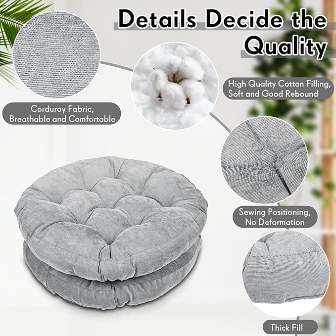 Jerify Floor Pillow Cushions Large Round Square Large Meditation Floor Pillow for Classroom Adult Meditation Picnic Party Seating Learning Daycare School(Round,Light Grey,4 Pcs)