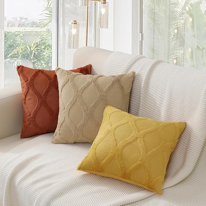 decorUhome Spring Throw Pillow Covers 18x18 Inch Set of 2, Soft Plush Faux Fur Wool Mustard Yellow Accent Couch Pillow Covers for Modern Farmhouse Bed Sofa Living Room