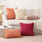 MIULEE Pack of 2 Corduroy Decorative Throw Pillow Covers 18x18 Inch Soft Boho Striped Pillow Covers Modern Farmhouse Home Decor for Summer Sofa Living Room Couch Bed Coral