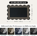 Easy Jute Black Front Door Mat, 2.6x4 Washable Entryway Rug Non Slip Small Kitchen Rug, Farmhouse Low Pile Floor Scalloped Rugs for Bathroom Porch Doorway