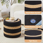 Wimarsbon 2Pcs Pouf Ottomans, Natural Seagrass Foot Stool, Hand Weaving Round Ottoman, Boho Decorative Seat, Jute Braided Pouffe Poof Accent Sitting Footrest for Living Room (18inch 68LH)