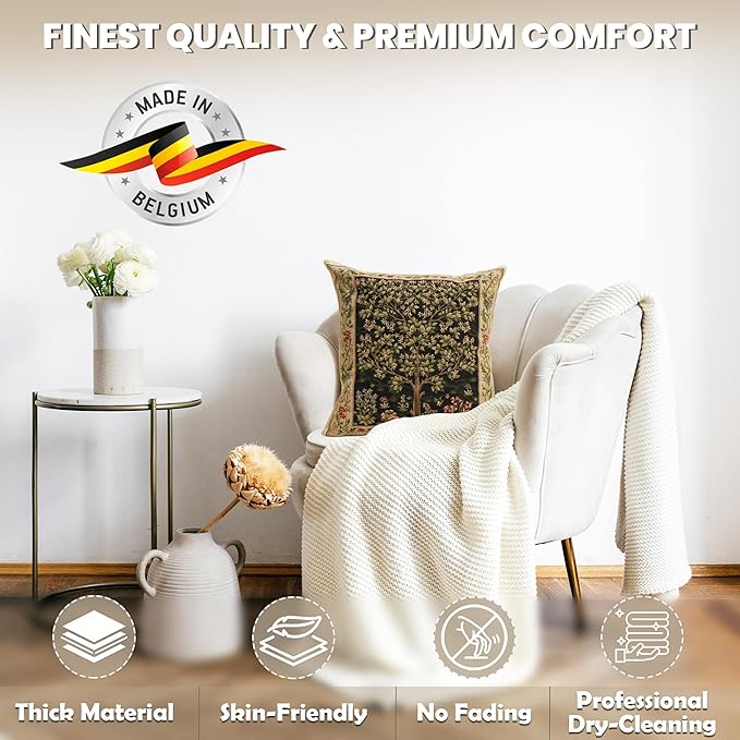 Charlotte Home Furnishings Throw Pillow Covers Decorative Boho Pillow Covers for Couch Living Room Black Tree Square Cushion Cases 18x18 in European Cotton Jacquard Woven for Cozy Bedroom Decor