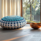 Codi Meditation Floor Pillow Set of 2, Round Large Pillows Seating for Adults, Bohemian Mandala Circle Cushion for Outdoor Fireplace Yoga Living Room, 32 Inch, Memory Foam Added, Navy