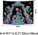 Galoker Blacklight Skeleton Tapestry Fantasy Plant Floral Tapestries UV Reactive Alien UFO Tapestry Galaxy Space Tapestries Wall Hanging for Home Decor(H51.2×W59.1 inches)