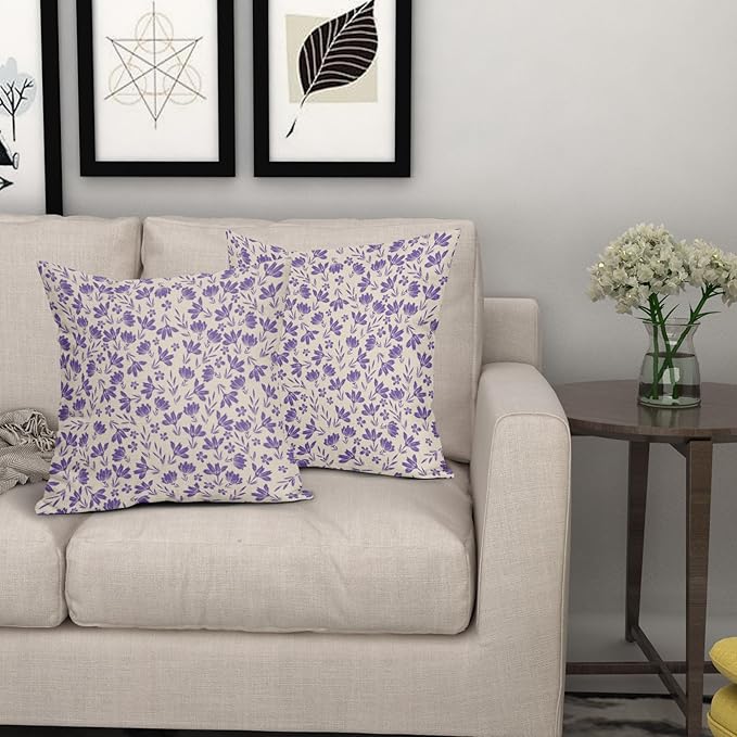 Purple Floral Pillow Covers 20x20 Set of 2 Vintage Rustic Old Style Cute Small Flower Purple Cream Print Decorative Outdoor Pillowcases Farmhouse Throw Cushion Case Decor for Couch Sofa Bed