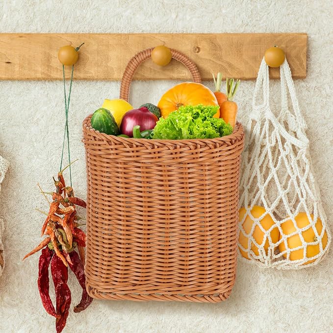 1Pcs Kitchenware Hanging Basket Wall Hanging Flower Baskets Front Door Hanging Basket Woven Hanging Basket Tableware Plant Basket 11 x 6.68 x 4.32inch