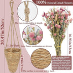 Hanging Wall Basket and Natural Dried Flower Bouquet Conical Hanging Wicker Basket with Hemp Rope Handmade Wall Planter for Garden Home Flowers Planters Boho Decor Front Door Porch Entryway