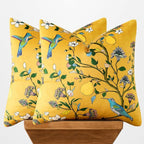 Mustard Yellow Velvet Throw Pillow Covers 20x20 Pack of 2, Vintage Floral Pillow Covers, Mid Century Flower Plant Cushion Covers for Sofa Living Room Home Decor