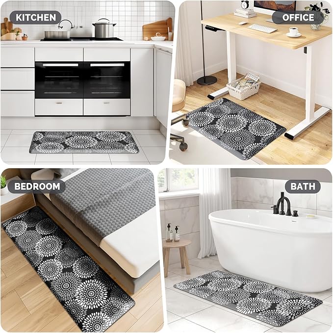 LuxStep Kitchen Mat Waterproof Kitchen Rugs for Floor Cushioned Anti-Fatigue Mat Non-Slip Standing Desk Mat Comfort Floor Mats for House Sink Office 17.3" x 60" Black