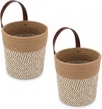2Pack Natural Jute Hanging Baskets 7 * 8 in, Round Woven Wall Decor & Storage Planter for Plant Decor and Home Organization,Walls Basket for Bedroom, Living Room, Bathroom,Boho Decor (Brown)