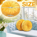 2 Pcs Round Throw Pillows 15 Inch Decorative Velvet Pleated Pumpkin Pillows Boho Floor Pillow with Center Button for Living Room Couch Chair Bed Sofa Home Decoration (Yellow)