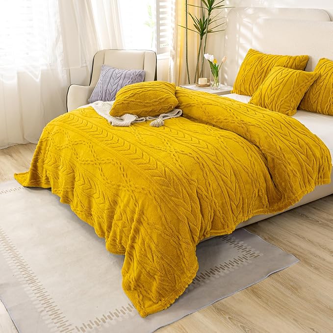 YUSOKI Twin XL Blanket Single Layer,Weight(3.1lb),370GMS-3D Stylish Design for Gift Home Decor (Mustard Yellow,65"x90")