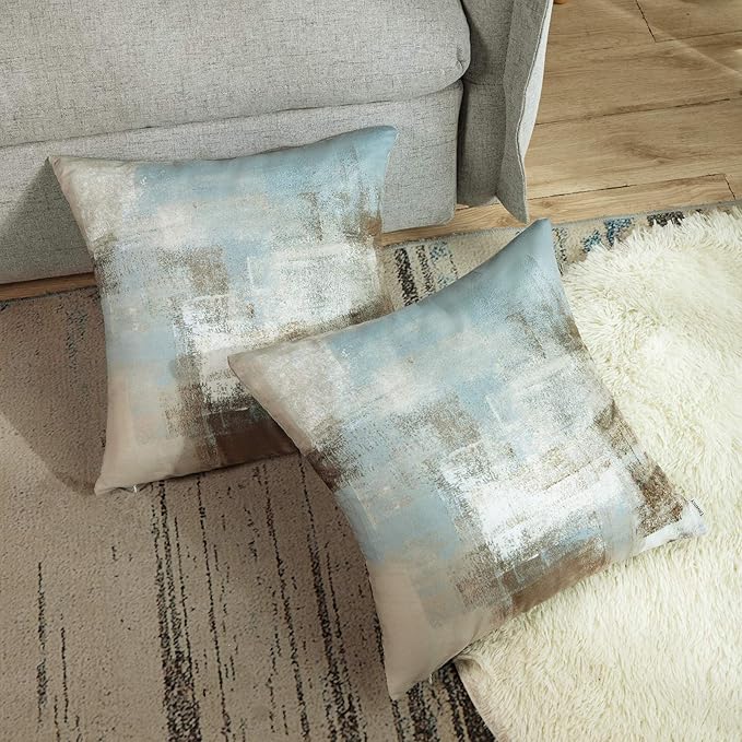 Britimes Throw Pillow Covers Modern Home Art Decor, 16 x 16 Inches Set of 2 Pillow Cases Decorative, Abstract Oil Painting Pillowcases for Bedroom, Living Room, Cushion Couch Sofa, Grey Beige