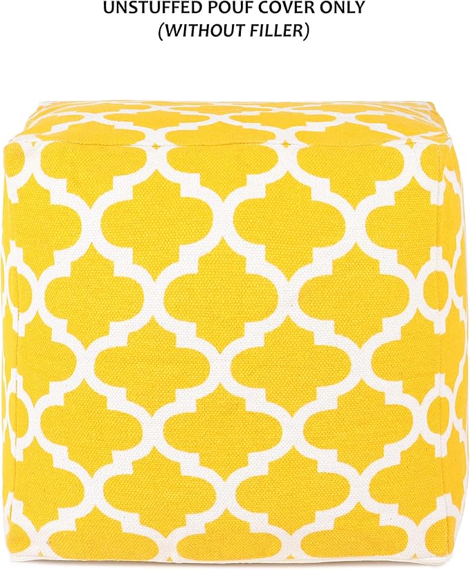 REDEARTH · UNSTUFFED Pouf Ottoman Cover Textured Storage Cube Boho Bean Bag Footrest Stool for Living Room, Bedroom,Nursery, Farmhouse, Kidsroom, Patio, Gym; 100% Cotton (18X18X18; Mustard)