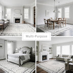 Washable Rugs 8x10 Area Rugs for Living Room,Rugs for Bedroom,Large Carpets,Ultra Soft Faux Wool Retro Dining Room Rug,Non Slip&Non-Shedding Low Pile Vintage Print Rug for Home Office-Grey