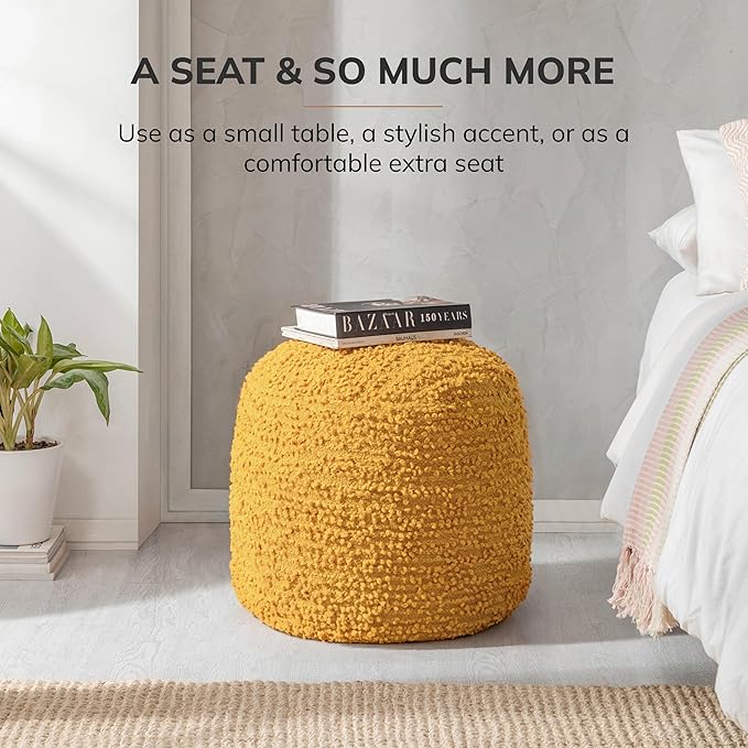 Anji Mountain Pouf Ottoman Foot Rest, Handmade Ottoman Pouf, Comfortable Foot Stool, Decorative Floor Seating for Living Room Decor, Bedroom & Home Décor Accent - Mustard