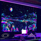 Zussun Blacklight Mountain Tapestry Starry Night Tapestries for Bedroom Aesthetic Moon and Stars Tapastry Wall Hanging Glow in The Dark Nature Forest Wall Tapestry for Living Room Dorm (80'' × 60'')