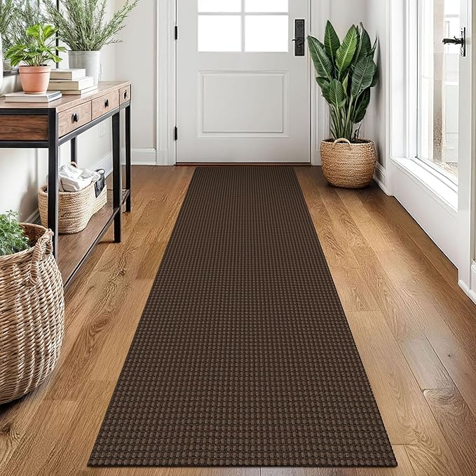 EARTHALL Woven Runner Rug 2x7 Ft Washable Runners for Hallways Cotton Non Slip Rubber Backed Kitchen Runner Braided Indoor Floor Carpet for Entryway, Hallway, Kitchen, Bedroom, Brown