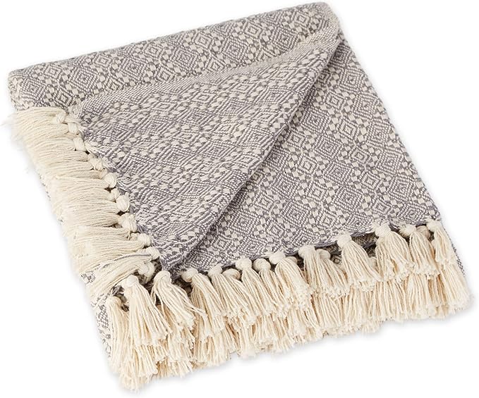 DII Diamond Stitch Woven Throw, Organic Modern, 50 x 60, Gray
