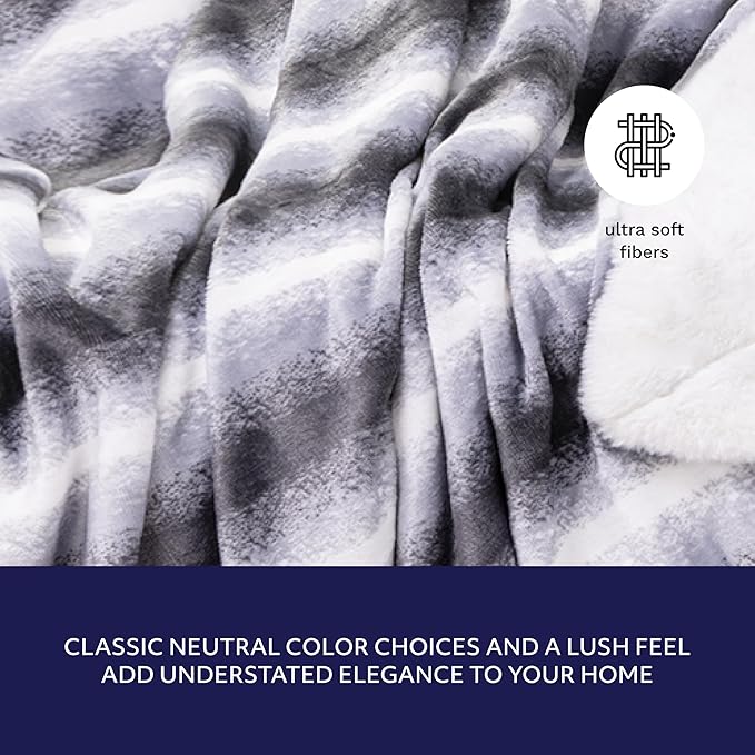 Mon Chateau 60" x 70" Serenity Flannel Throw Blanket, Stripe Print Soft Blanket for Queen-Size Bed, Couch, or Sofa, Cozy Home Decor and Stylish Living Room Comfort, Meadow Loom
