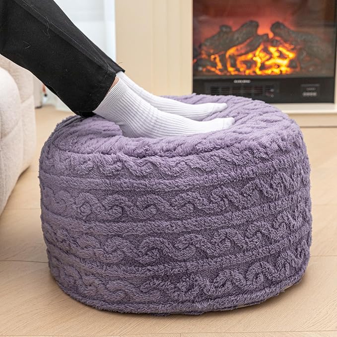 Pouf Ottoman Stuffed 20x20x12 Inches Floor Pouf Plush Fiber Ottoman Foot Rest Under Desk Foot Stool for Living Room Bedroom (Purple)