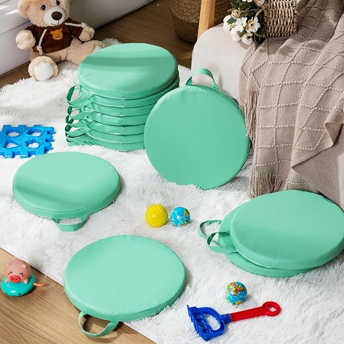 Suzile 12 Pcs 12'' Floor Cushions for Classroom Flexible Floor Seating with Handles Classroom Carpet Cushions for Kids Toddlers Daycare Preschool Furniture(Mint Green)