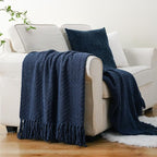 BATTILO HOME Navy Blue Throw Blanket for Couch, Knitted Blue Blanket Throw 50'' x 60'', Super Soft Warm Navy Throws for Chair Sofa Home Decor