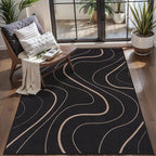 Tangsoo Easy Jute 3x5 Rug for Bedroom,Non Slip Washable Small Area Rug,Farmhouse Black LinesThin Indoor Outdoor Throw Carpet for Front Porch Patio Entryway Balcony Living Room
