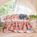 Boho Throw Blanket - 100% Cotton Ultra Soft Muslin Blanket, 60"x80" Lightweight Floral Butterfly Framhouse Bedding Spring Blanket for Bed, All Season Beige Bohemian Bedroom Home Decor Quilt