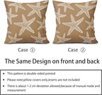 Kawani Tan Brown Starfish Ocean Pillow Covers 16X16 Inch Summer Nautical Coastal Beach Decorative Pillow Cases Set of 2 Cotton Linen Throw Pillows Seasonal Home Decor for Sofa Couch Cushion Outdoor