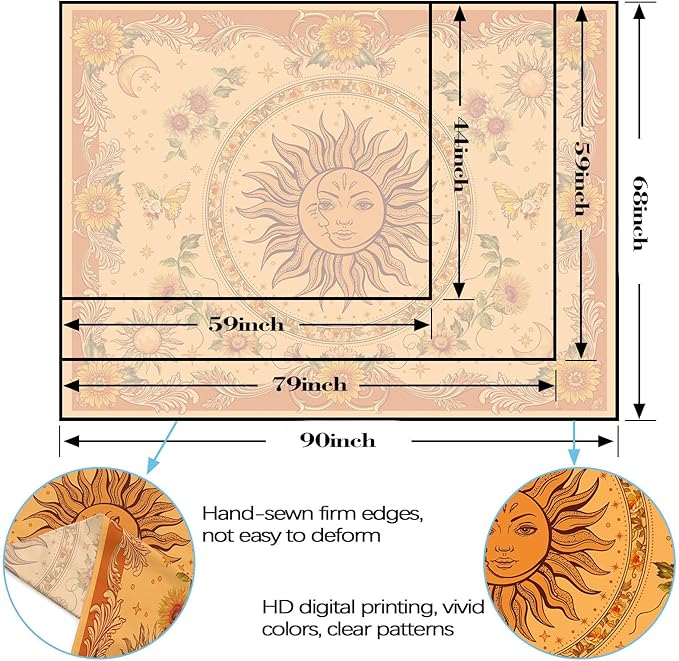 Spenlife Boho Sun and Sunflower Tapestry Bohemian Tapestry for Bedroom Vibrant Tapestries Wall Hanging Bedroom Living Room Wall Art and Home Decor 44x60