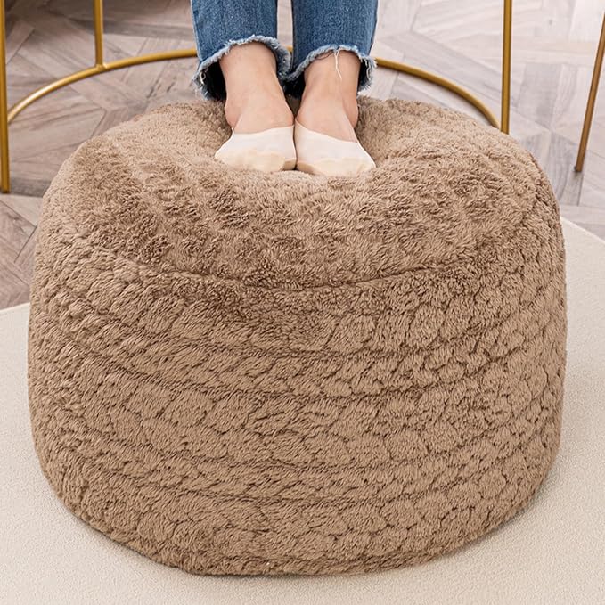 Asuprui 20x14 Inch Unstuffed Ottoman Pouf Cover – Lightweight Foot Rest, Floor Bean Bag Chair, Storage Pouf for Living Room, Bedroom & Balcony (Filler Not Included) (Light Coffee)