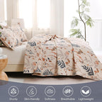 JSD Floral Quilt Set Twin Size, 2 Piece Printed Bedspreads Coverlet with Pillow Sham, Soft Microfiber Quilted Blanket
