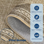 GarveeHome Scalloped Washable 8x10 Rug for Living Room Non-Slip Solid Tan Jute Digital Printing Modern Low-Pile Carpet 8 x 10 Rug for Bedroom Dining Nursery Mat with Rubber Back