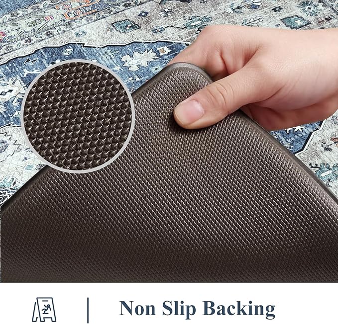 Collive Cushioned Anti-Fatigue Mats, Boho Non-Slip Waterproof Kitchen Floor Mat, Comfortable Standing Carpet for Sink, Laundry, Office, Work, 17.3''x30'' Dark Blue